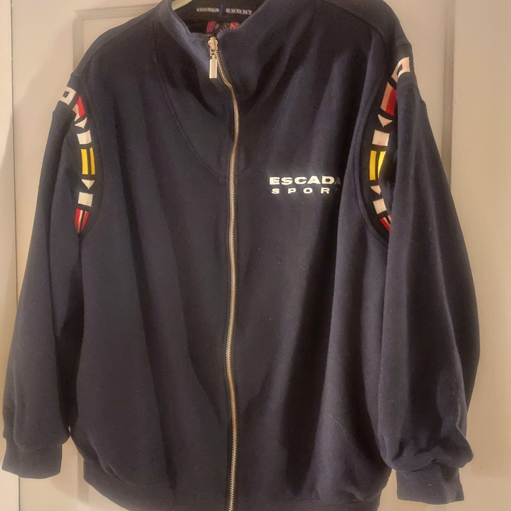 Escada Navy Blue Bomber Jacket with Ribbed Cuffs, SIZE L